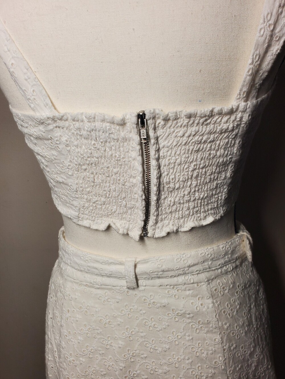 Reformation Women's Cole Eyelet Embroidered Smocked Top Skirt Set White Size 2 - Picture 10 of 14